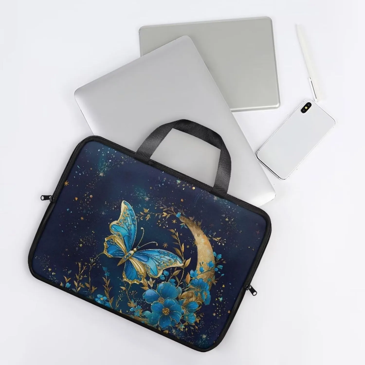 PU Leather Print Laptop Bag Computer Carrying Case Fits Laptop and Tablet, Sleek Design