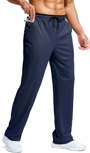 Pudolla Men's Lightweight Mesh Sweatpants Loose Fit Open Bottom Athletic Workout Gym Pants with Zipper Pockets