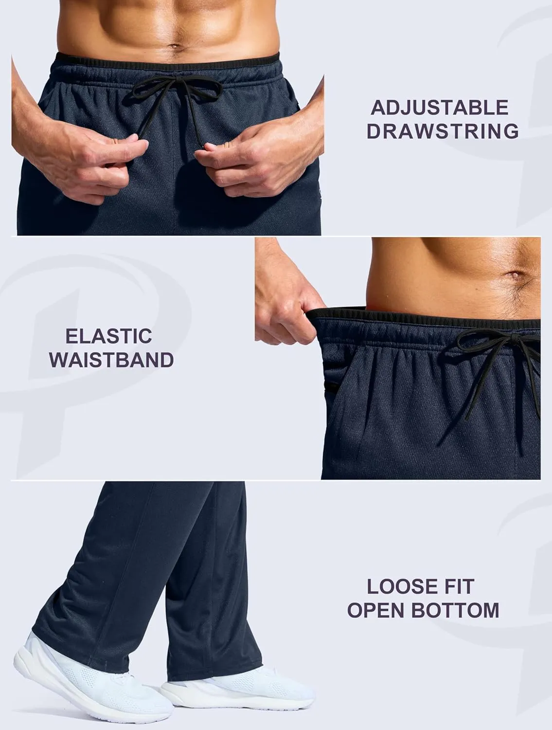 Pudolla Men's Lightweight Mesh Sweatpants Loose Fit Open Bottom Athletic Workout Gym Pants with Zipper Pockets