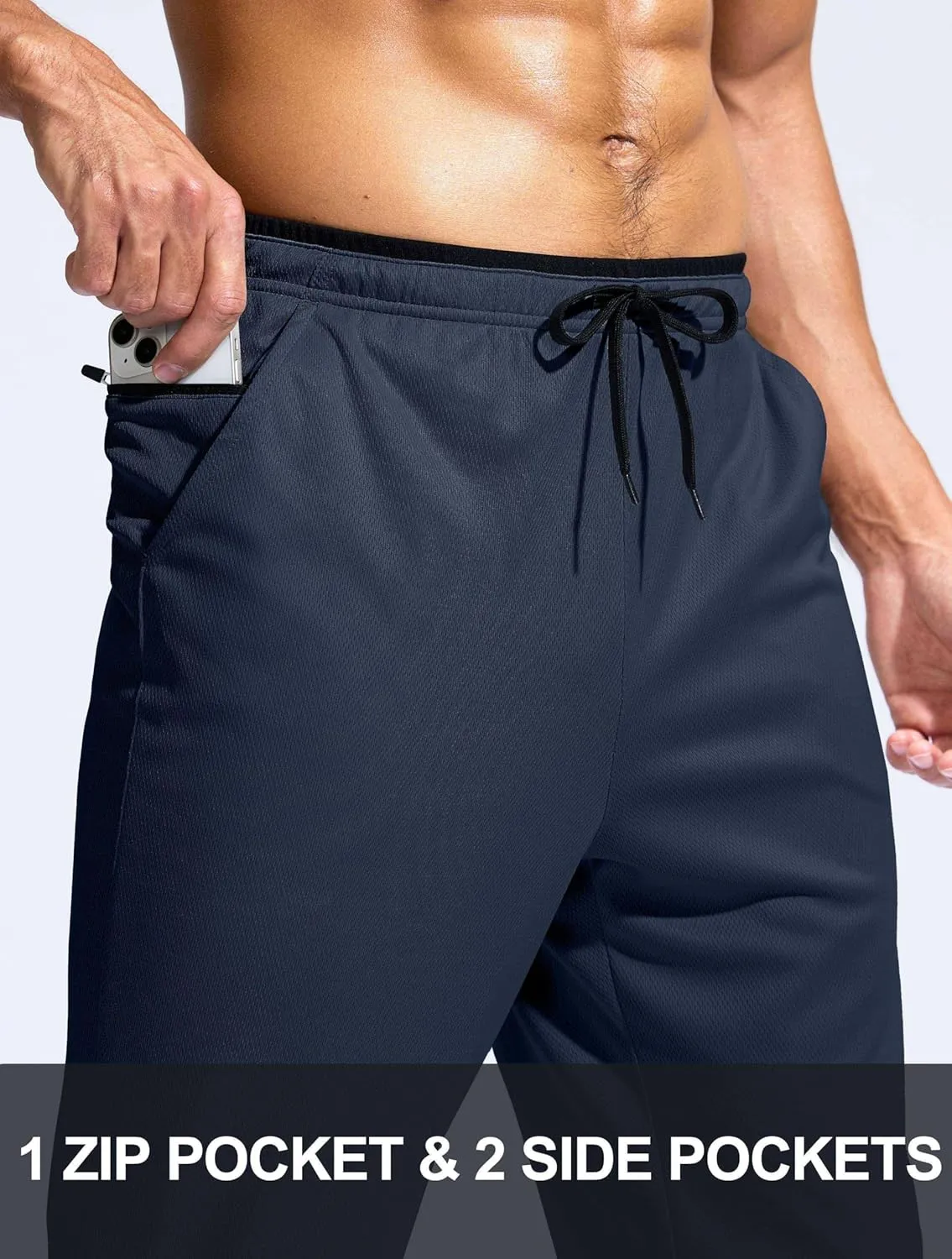 Pudolla Men's Lightweight Mesh Sweatpants Loose Fit Open Bottom Athletic Workout Gym Pants with Zipper Pockets