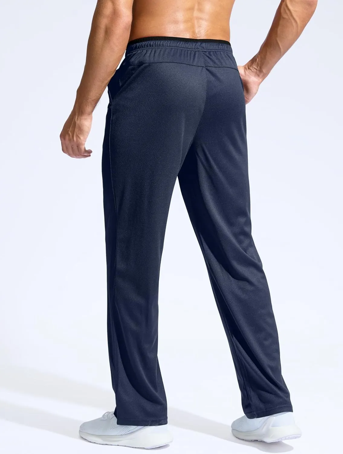 Pudolla Men's Lightweight Mesh Sweatpants Loose Fit Open Bottom Athletic Workout Gym Pants with Zipper Pockets