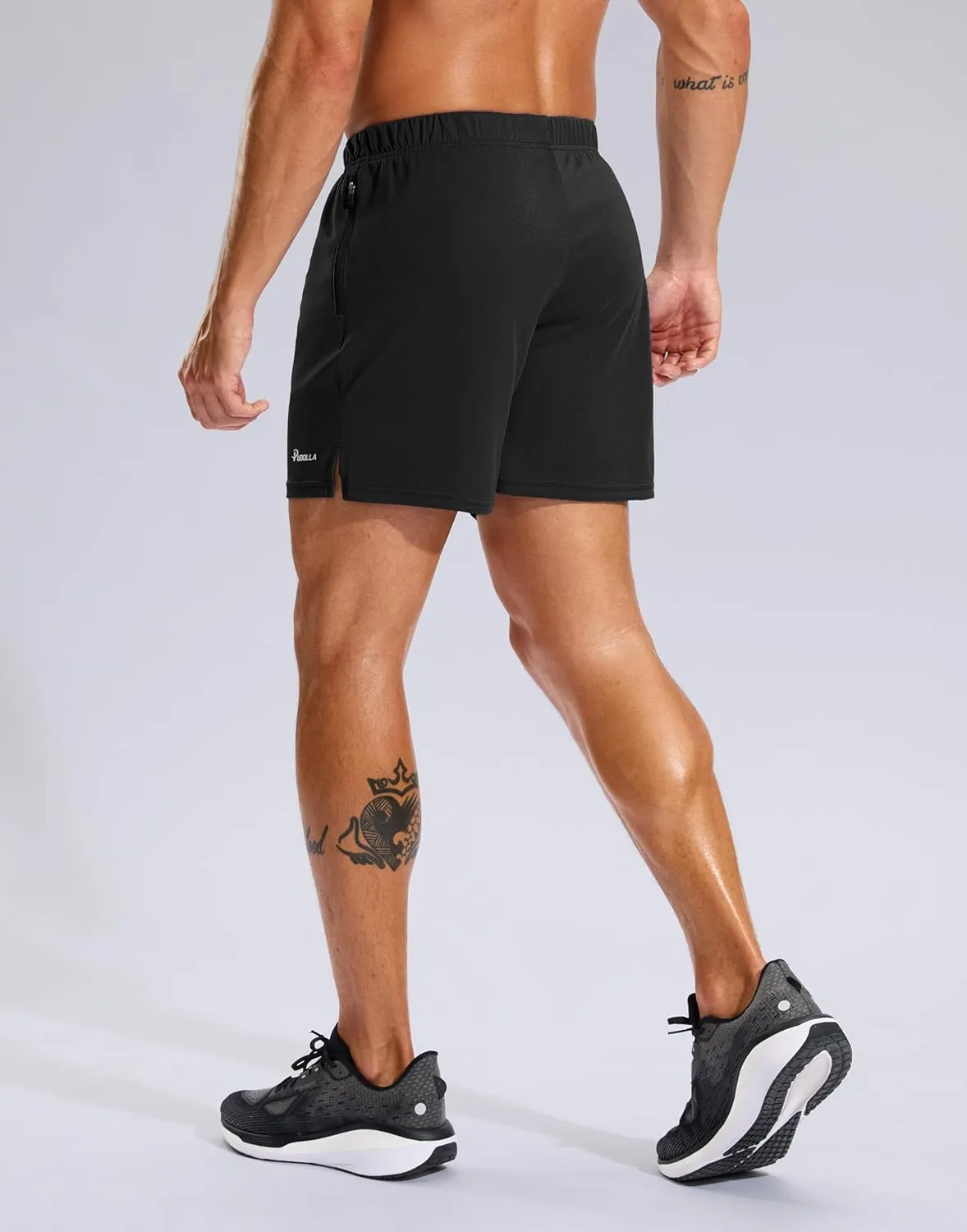 Pudolla Men's Workout Running Shorts with Zipper Pockets 5" Lightweight Quick Dry Athletic Gym Mesh Shorts no Liner