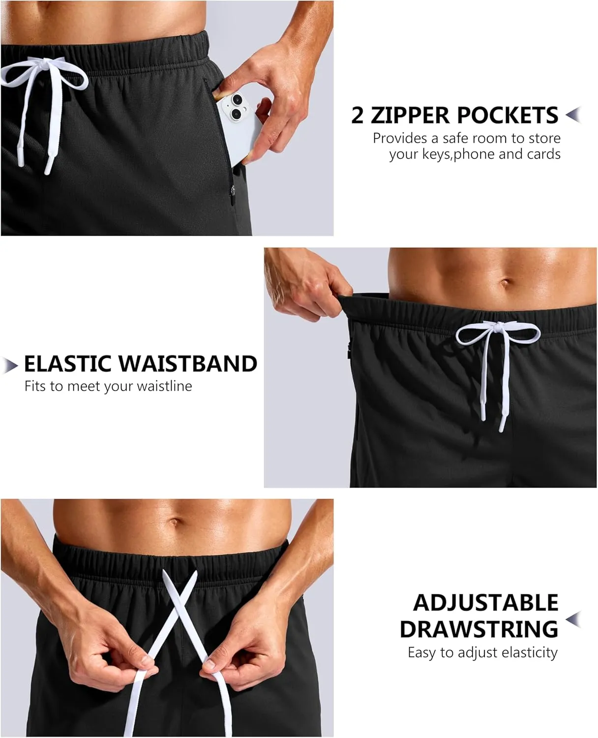 Pudolla Men's Workout Running Shorts with Zipper Pockets 5" Lightweight Quick Dry Athletic Gym Mesh Shorts no Liner
