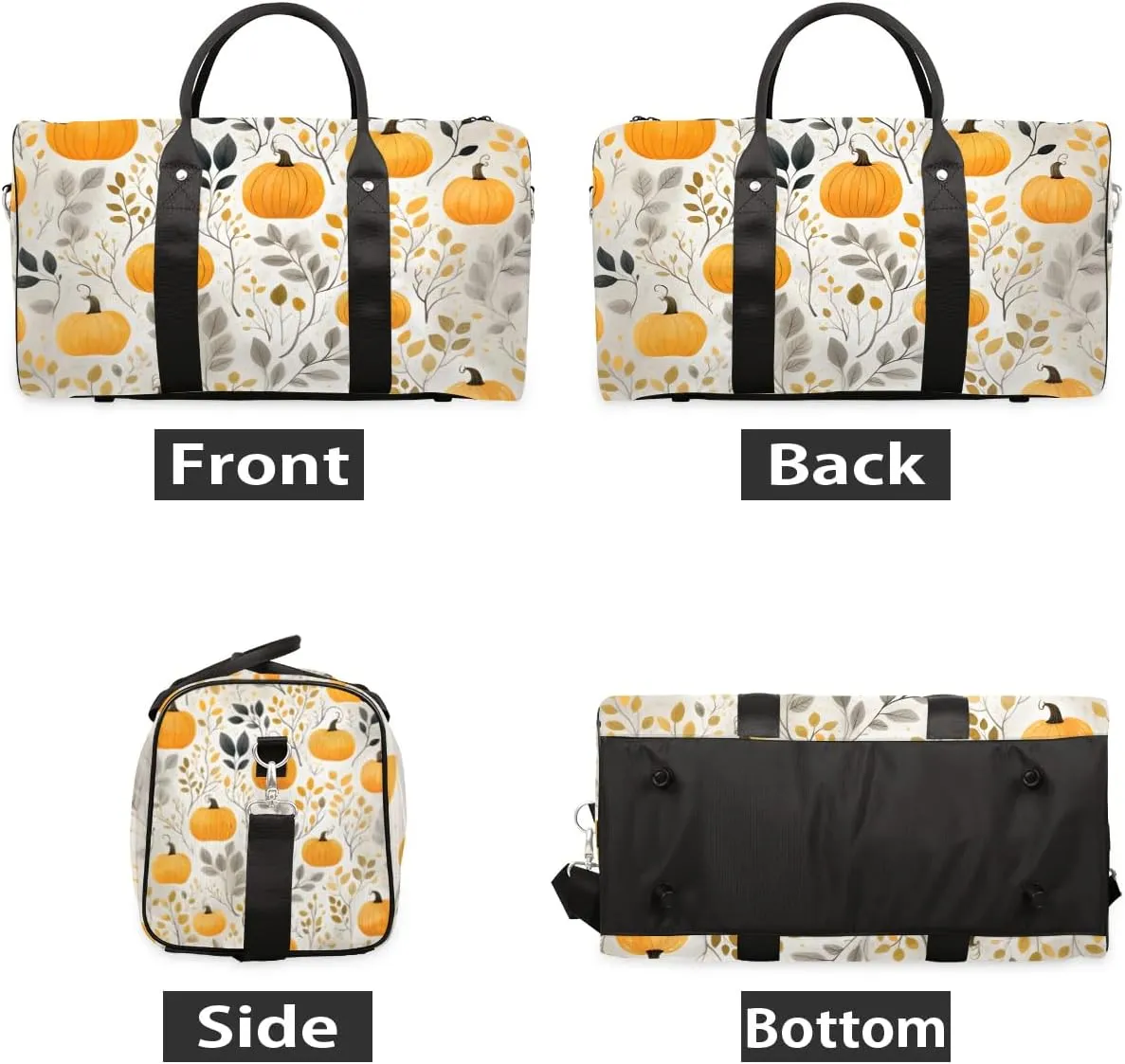 Pumpkin Fall Leaf Print Travel Duffel Bag for Women Men Waterproof Foldable Overnight Weekender Bag Large Capacity Sports Gym Bag