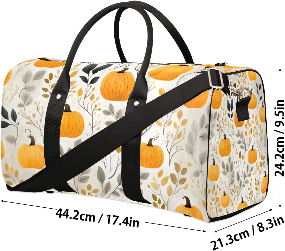 Pumpkin Fall Leaf Print Travel Duffel Bag for Women Men Waterproof Foldable Overnight Weekender Bag Large Capacity Sports Gym Bag