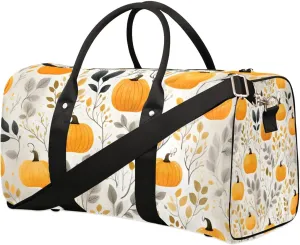 Pumpkin Fall Leaf Print Travel Duffel Bag for Women Men Waterproof Foldable Overnight Weekender Bag Large Capacity Sports Gym Bag