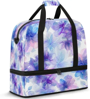 Purple Flower BeautifulTravel Duffel Bags for Women & Men Large Sports Gym Bags Foldie Weekender Overnight Bag Carry On Tote Bag With Shoe Compartment Personal Item Bag for Travel Sports Gym