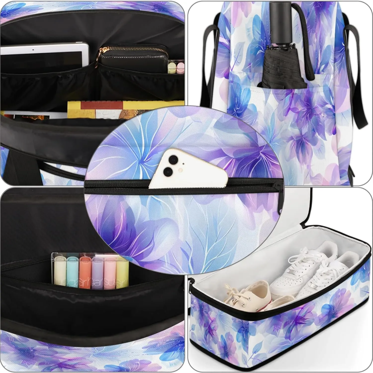 Purple Flower BeautifulTravel Duffel Bags for Women & Men Large Sports Gym Bags Foldie Weekender Overnight Bag Carry On Tote Bag With Shoe Compartment Personal Item Bag for Travel Sports Gym