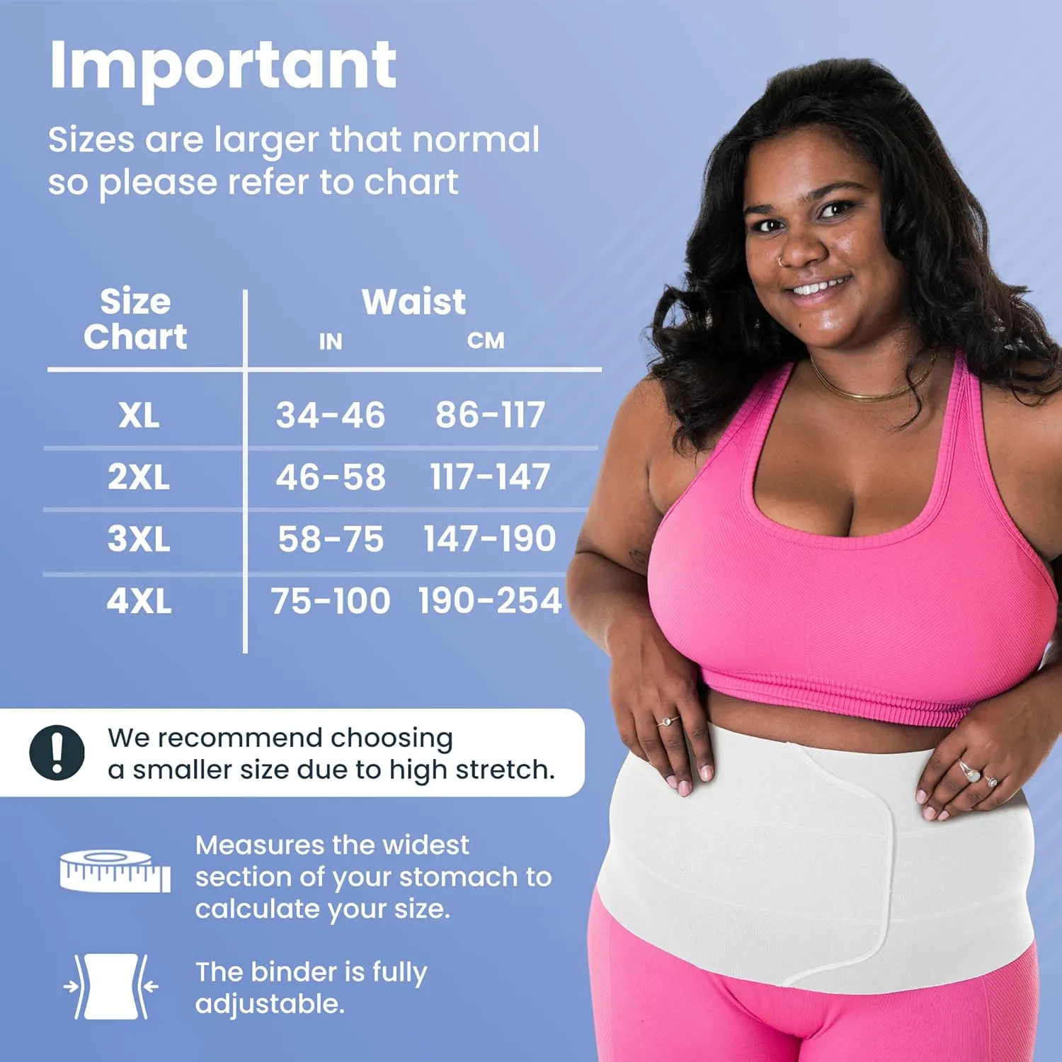 QORE LOGIQ Plus Size Abdominal Binder Post Surgery - C Section Belly Binder, Postpartum Belly Band, Adjustable 9" Compression Wrap for Stomach & Hernia Belt, White 4XL