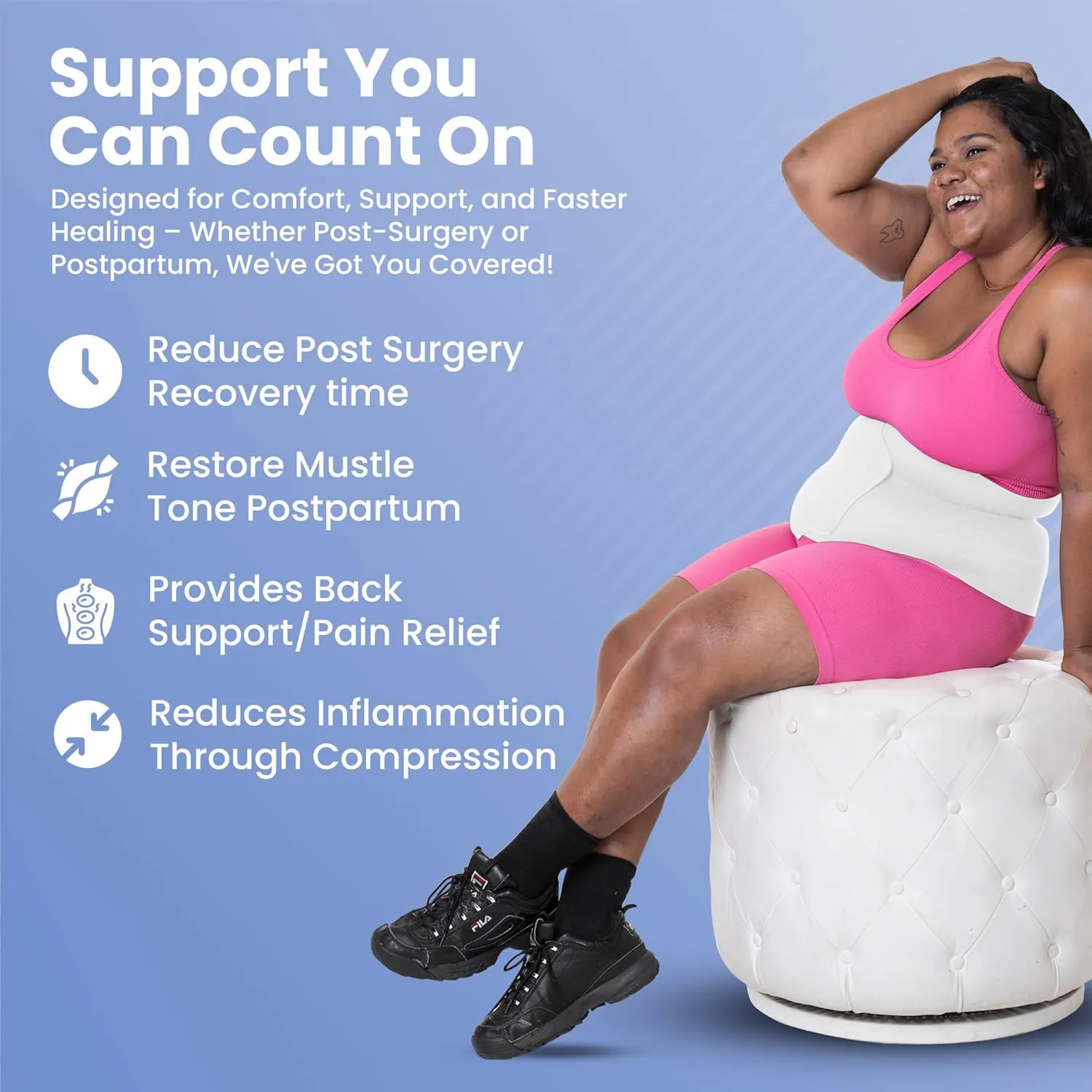 QORE LOGIQ Plus Size Abdominal Binder Post Surgery - C Section Belly Binder, Postpartum Belly Band, Adjustable 9" Compression Wrap for Stomach & Hernia Belt, White 4XL