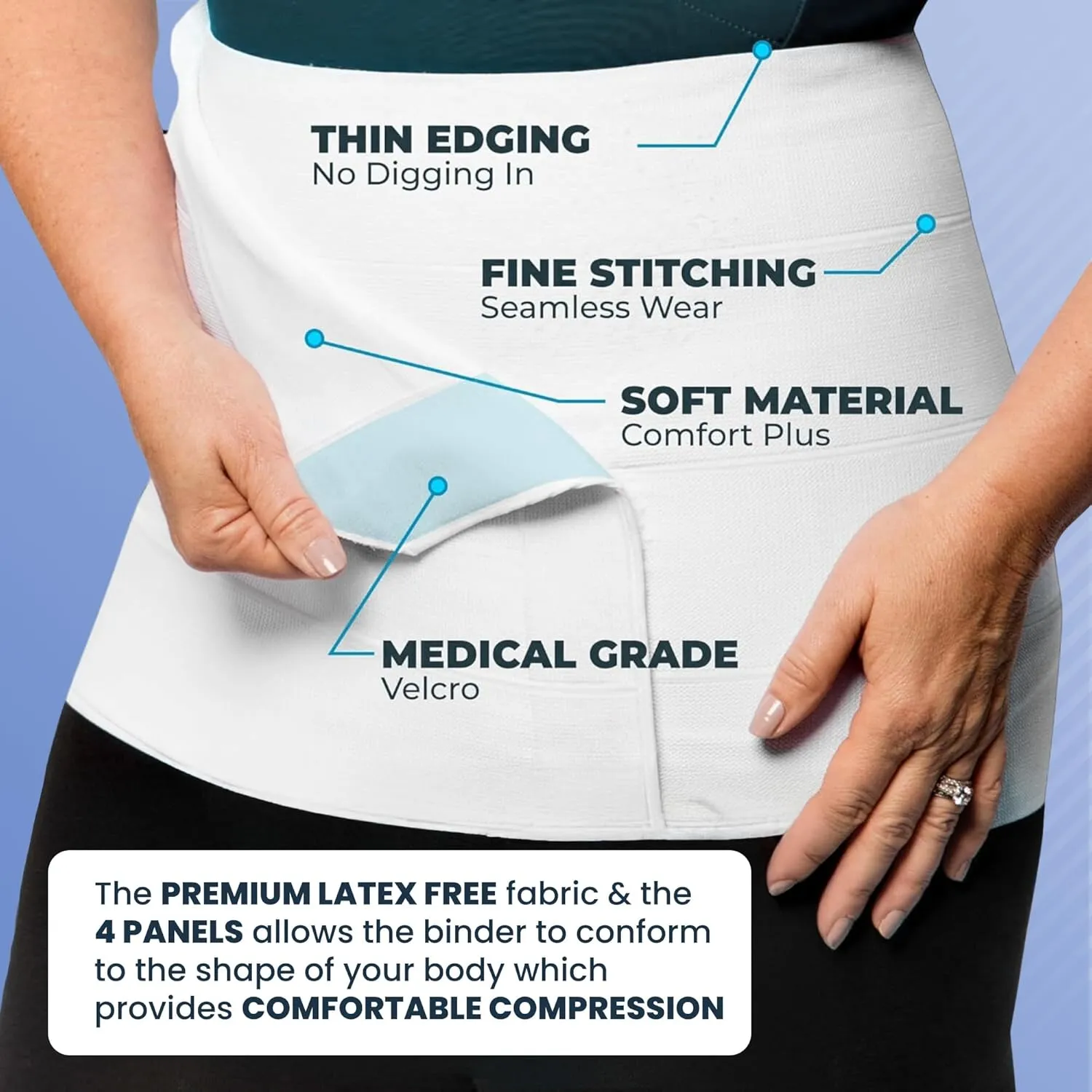 QORE LOGIQ Plus Size Abdominal Binder Post Surgery - C Section Belly Binder, Postpartum Belly Band, Adjustable 9" Compression Wrap for Stomach & Hernia Belt, White 4XL