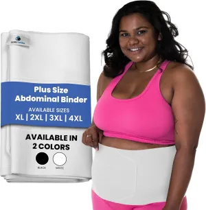 QORE LOGIQ Plus Size Abdominal Binder Post Surgery - C Section Belly Binder, Postpartum Belly Band, Adjustable 9" Compression Wrap for Stomach & Hernia Belt, White 4XL