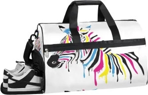 QsirBC Colorful Zebra Deco Gym Bag for Women Duffle Tote with Shoes Compartment Men Weekender Duffel For Travel Sports Swimming Overnight