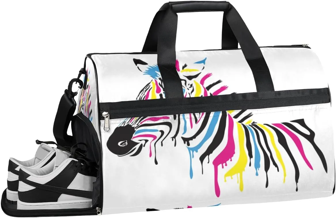 QsirBC Colorful Zebra Deco Gym Bag for Women Duffle Tote with Shoes Compartment Men Weekender Duffel For Travel Sports Swimming Overnight