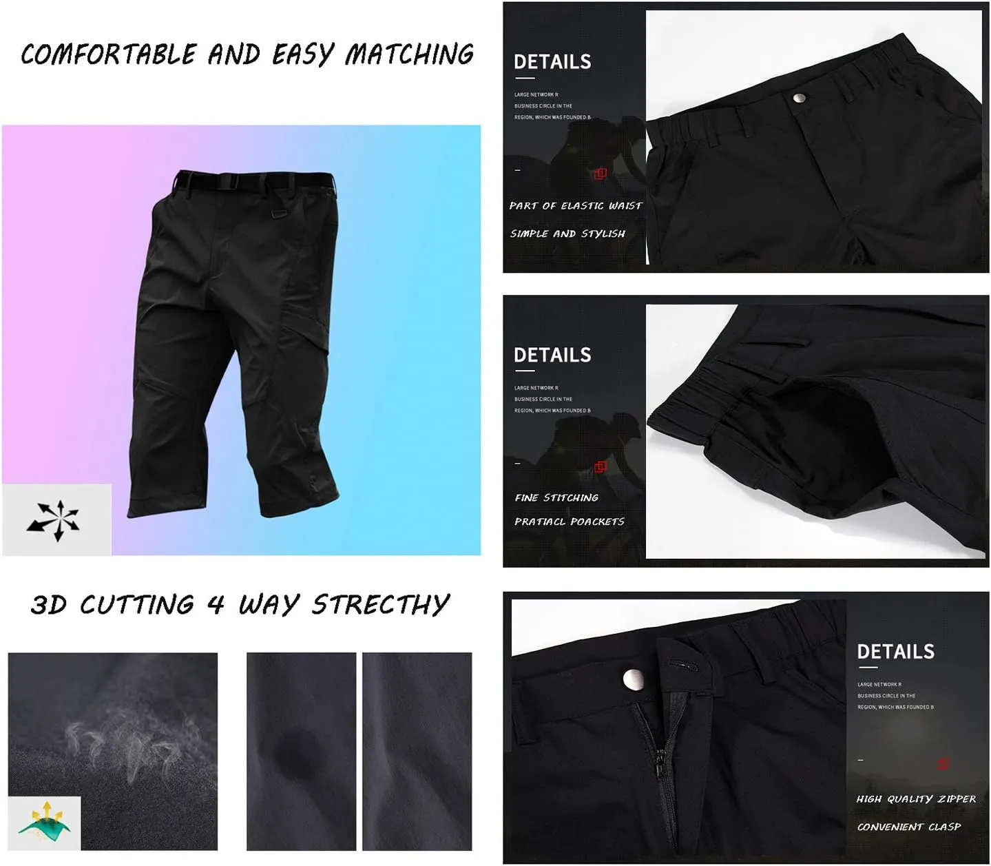 Quick Dry Cargo Shorts Men's Outdoor Summer Causal Hiking Multi-Pocket Short (No Belt)