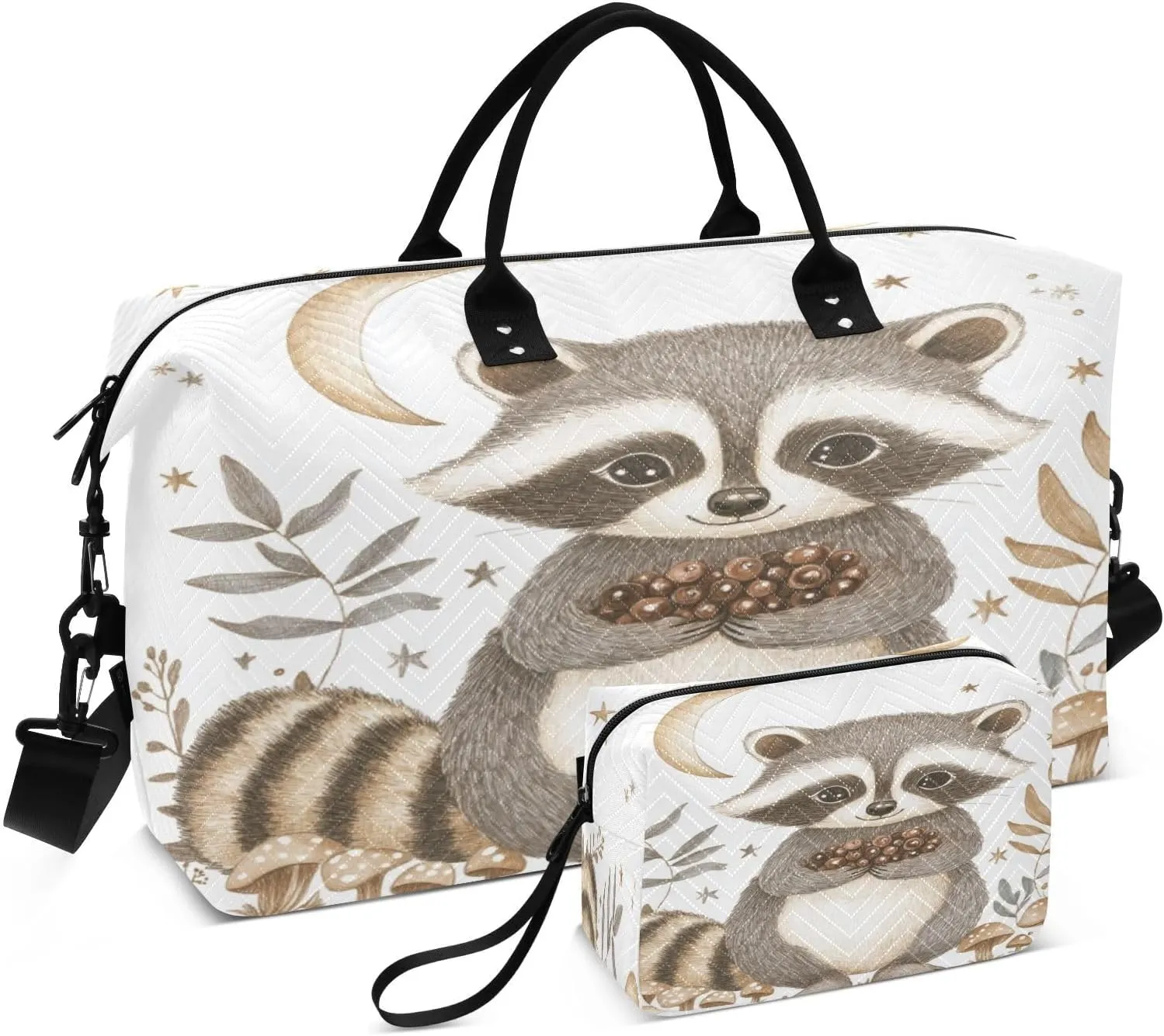 Raccoon Berry Moon Stars Sports Gym Bag for Women Men Travel Duffel Bag Weekend Overnight Carry on Bag with Toiletry Bag Workout Dance Bag for Hospital Plane Swimming Yoga