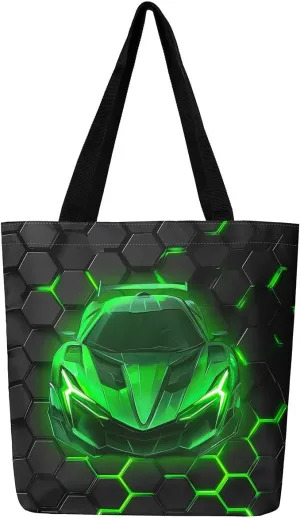Race Car Canvas Bag for Kids Boys Girls,Red and Blue Sports Car Canvas Tote Bag