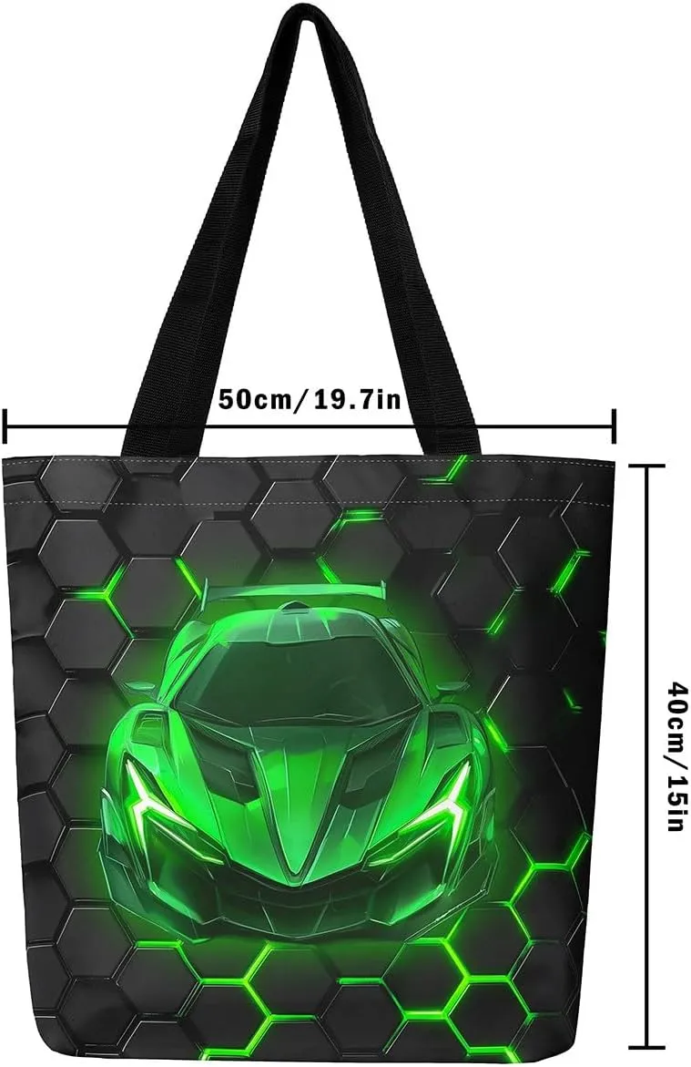Race Car Canvas Bag for Kids Boys Girls,Red and Blue Sports Car Canvas Tote Bag