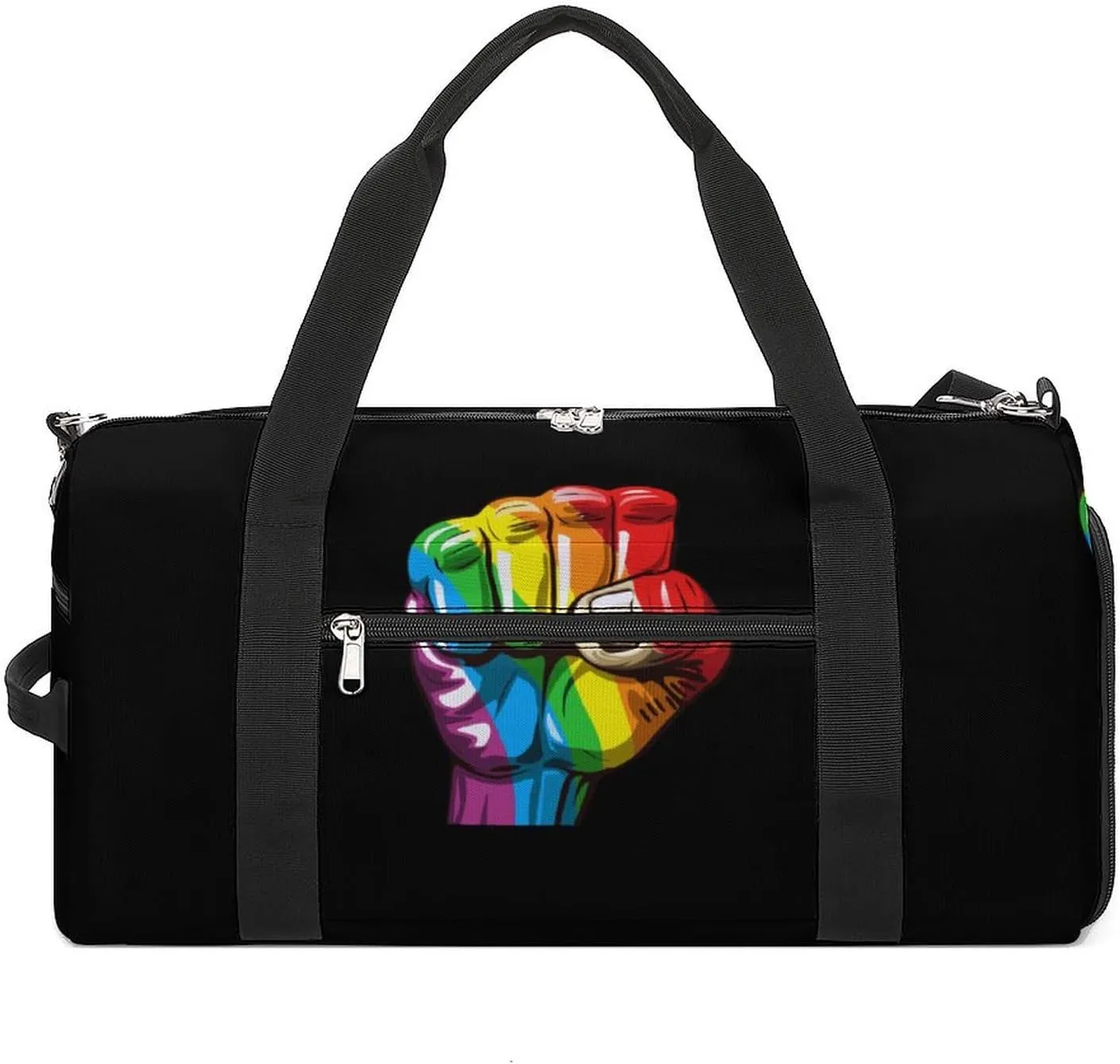 Rainbow Fist Pride Duffle Bag Waterproof Gym Tote Bags Travel Overnight Bags with Shoes Compartment