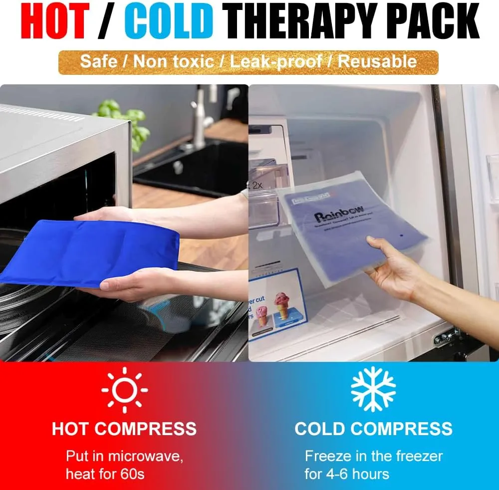 RAINBOW Gel Ice Pack for Back Hip Shoulder Knee, Reusable Ice Packs for Injuries Pain Relief, Heat Cold Compress Therapy Packs for Surgery, Swelling, Bruises Large Cold Pads (11" x 14" - Pack of 2)