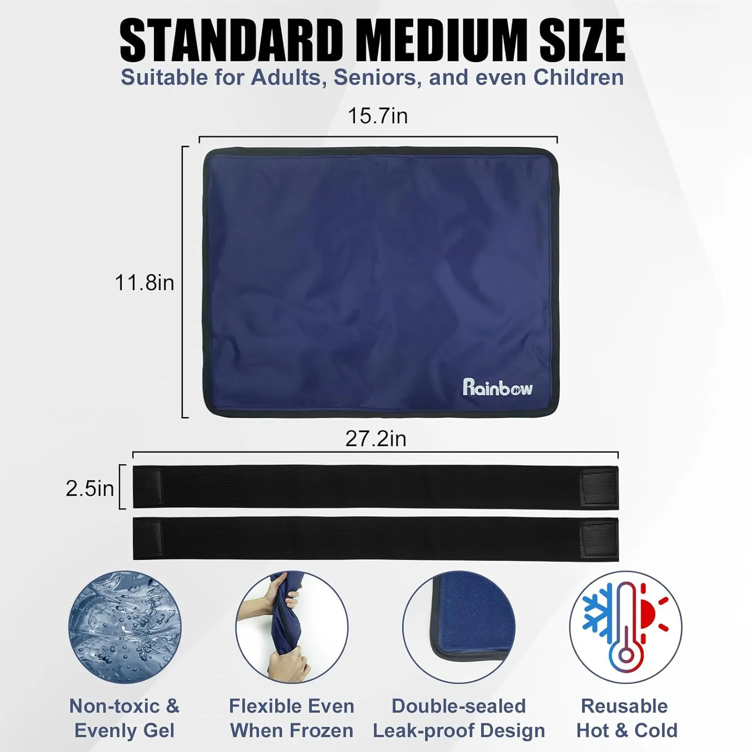 RAINBOW Reusable Large Ice Packs for Injuries, Gel Ice Pack Hot Cold Pack for Knee Hip Shoulder Neck Elbow, Flexible Medical Ice Compress Pad for Back Pain Relief, Surgery, Bruises, Arthritis, Sprains