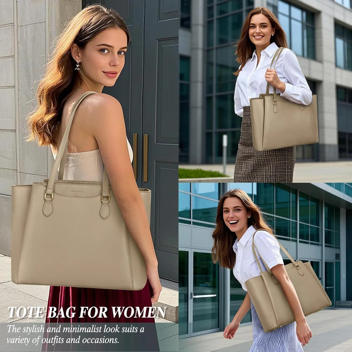 RAINSMORE Laptop Bag for Women 15.6 Inch Work Tote Waterproof Computer Bags Leather Purse Large Briefcase Handbag for Office