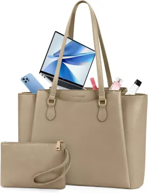 RAINSMORE Laptop Bag for Women 15.6 Inch Work Tote Waterproof Computer Bags Leather Purse Large Briefcase Handbag for Office