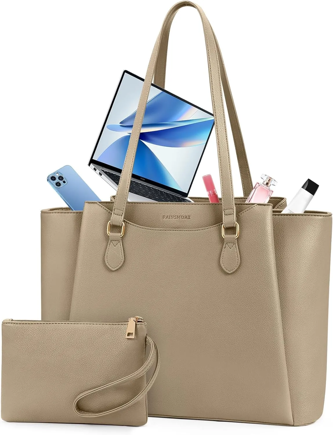 RAINSMORE Laptop Bag for Women 15.6 Inch Work Tote Waterproof Computer Bags Leather Purse Large Briefcase Handbag for Office