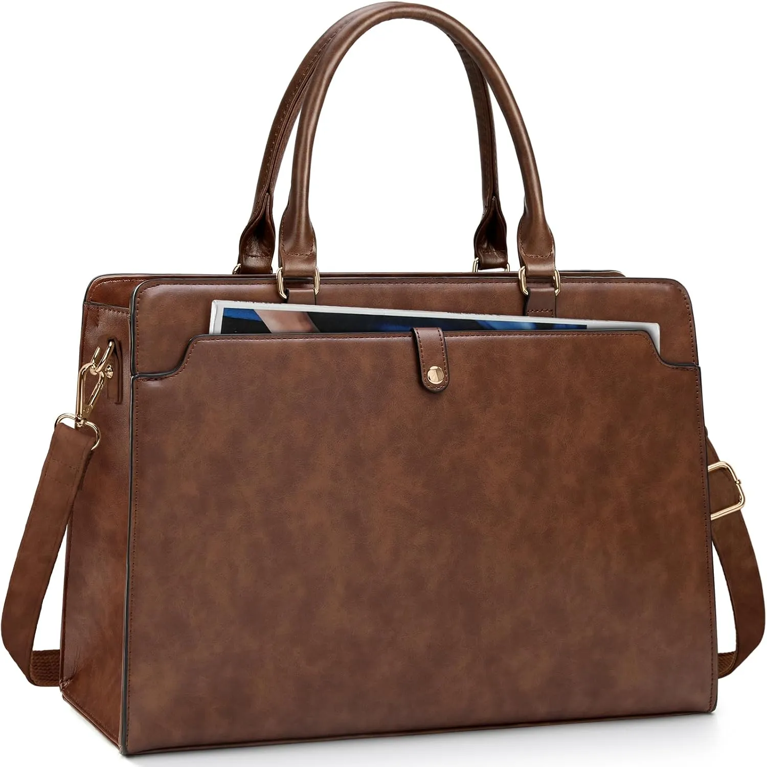 Rainsmore Women's 15.6 Inch Laptop Tote, Leather Work Bag, Waterproof, Large Capacity, Vintage Brown