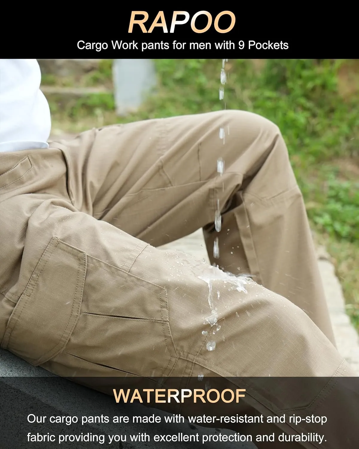 Rapoo Ripstop Water Resistant Cargo Tactical Pants for Men EDC Hiking Work Military Army Pants with 9 Pockets