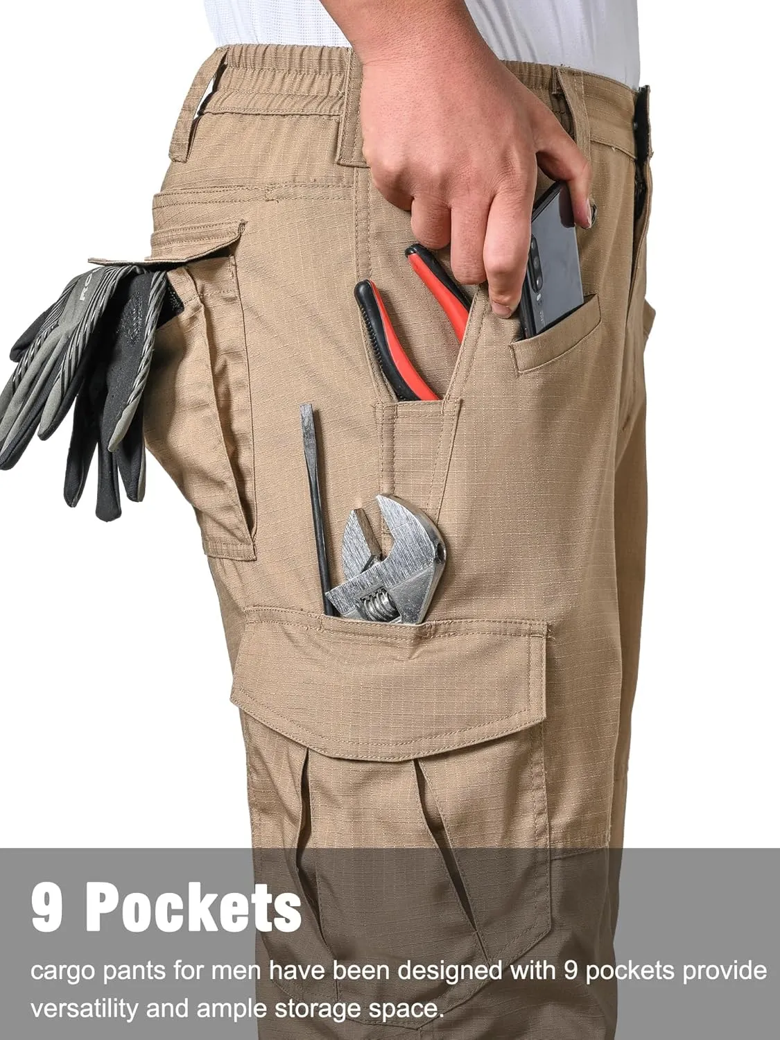 Rapoo Ripstop Water Resistant Cargo Tactical Pants for Men EDC Hiking Work Military Army Pants with 9 Pockets