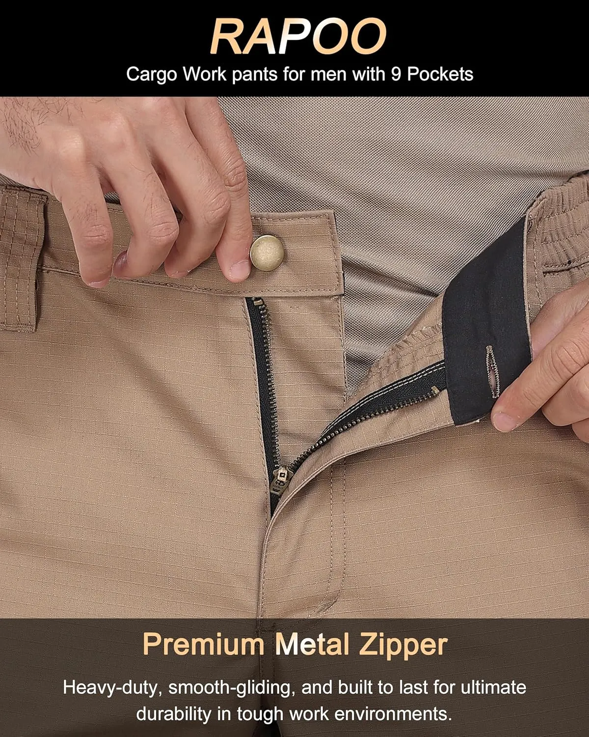 Rapoo Ripstop Water Resistant Cargo Tactical Pants for Men EDC Hiking Work Military Army Pants with 9 Pockets