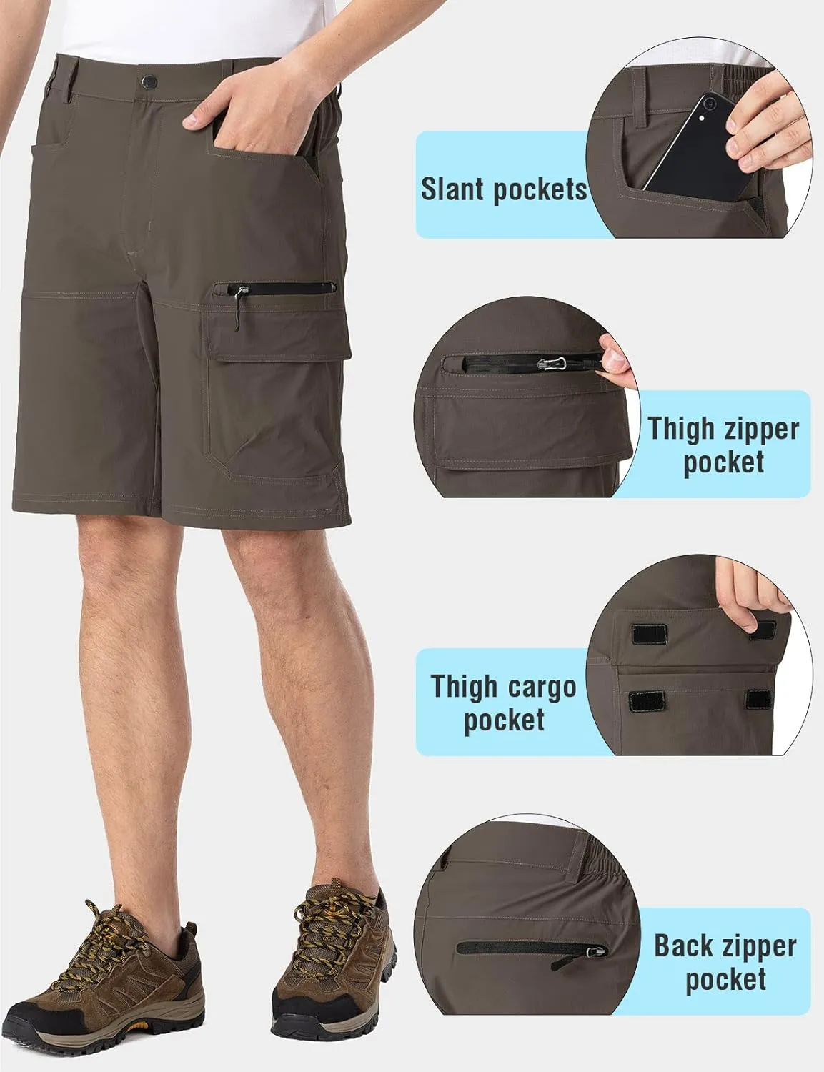 Rdruko Men's Golf Shorts Stretch 9" Quick Dry Lightweight Cargo Hiking Work Outdoor Casual Shorts 5 Pockets
