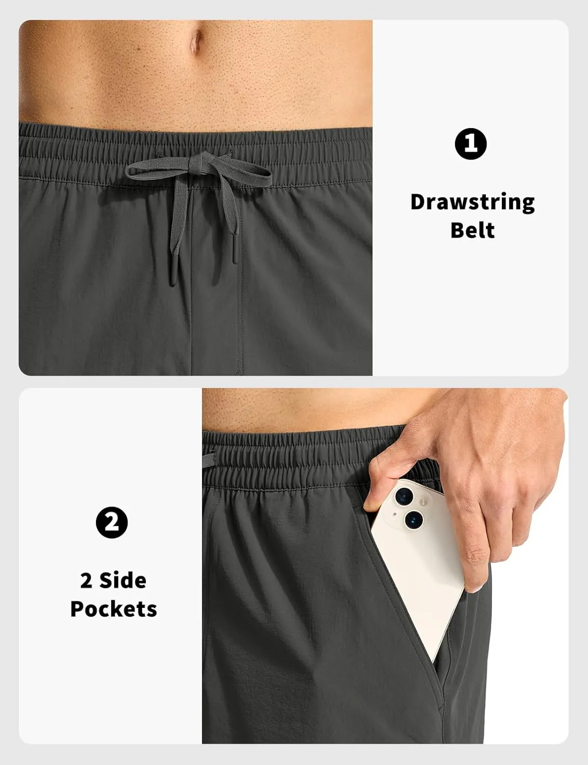 Rdruko Men's Hiking Shorts 9'' Quick Dry Lightweight Work Cargo Outdoor Elastic Waist Shorts with Zipper Pockets