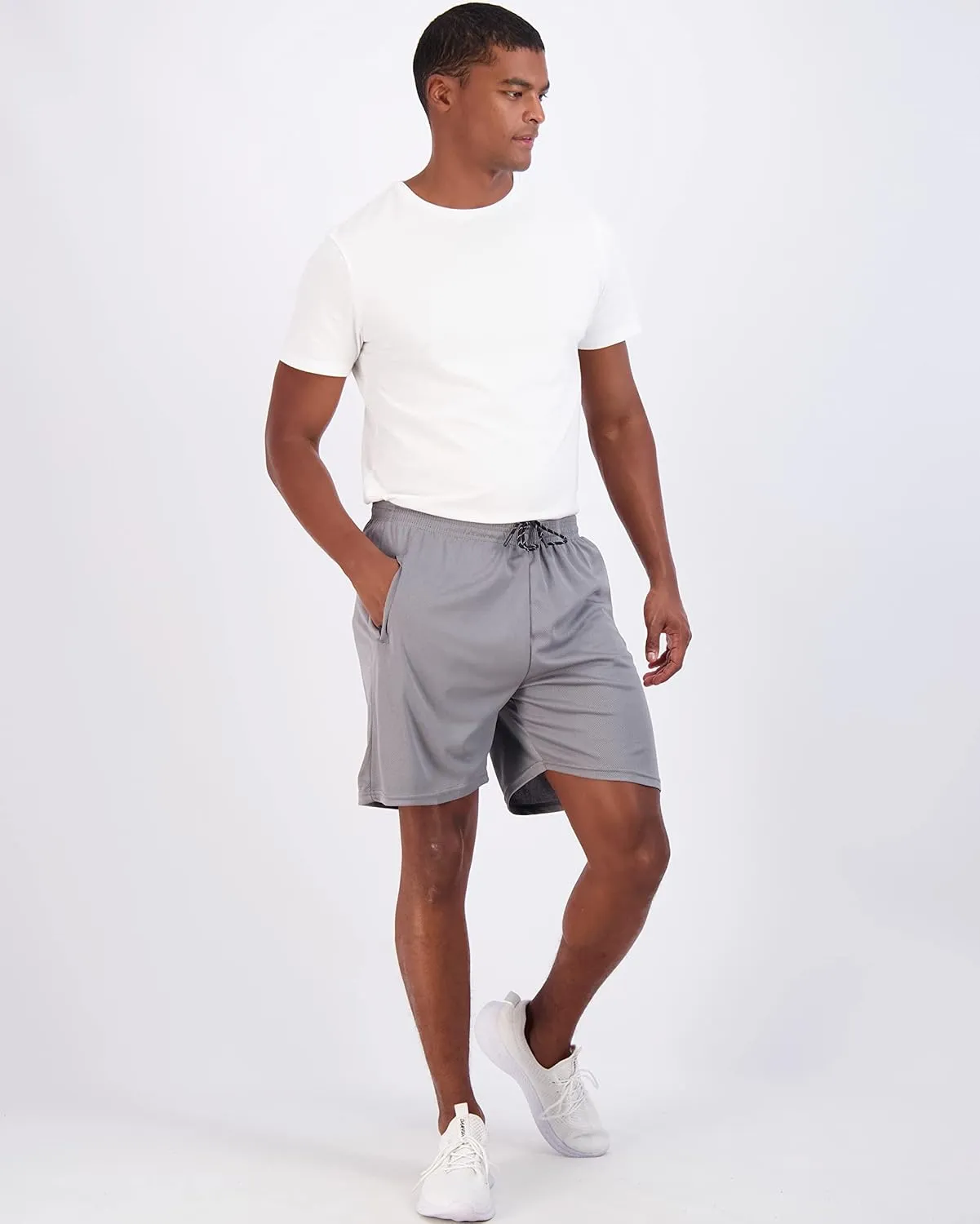 Real Essentials 4 Pack: Men's Mesh 7"/ 5"/ 3" Athletic Zipper Shorts Workout Gym Running Basketball (Big and Tall Available)