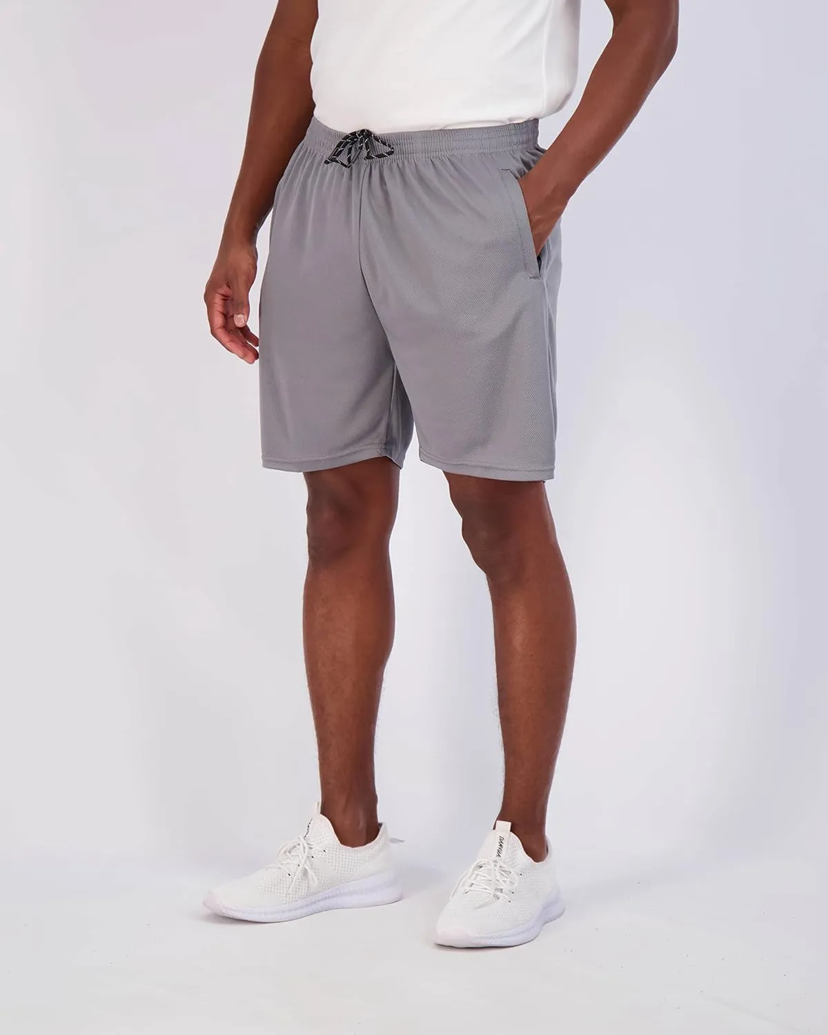 Real Essentials 4 Pack: Men's Mesh 7"/ 5"/ 3" Athletic Zipper Shorts Workout Gym Running Basketball (Big and Tall Available)