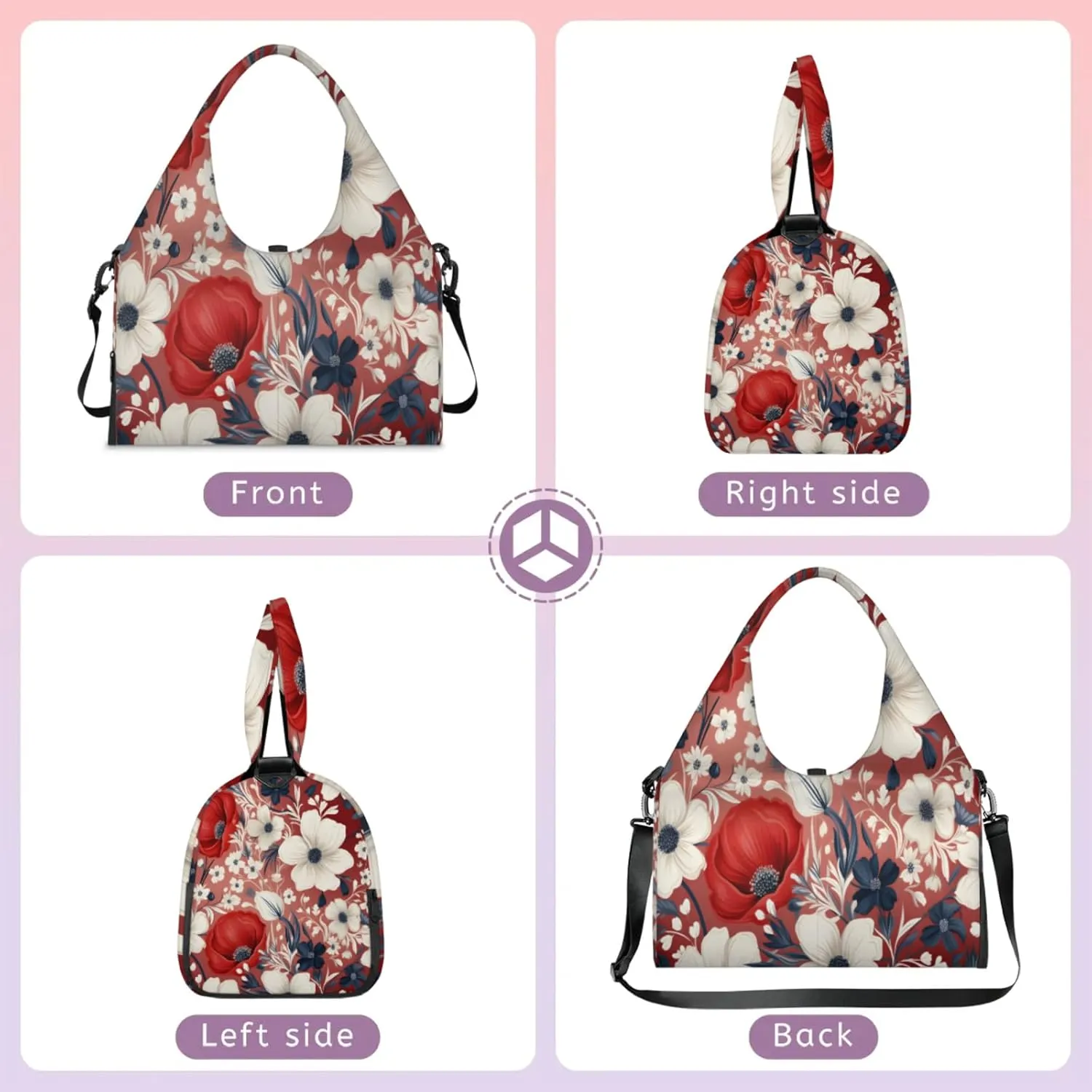 Red Bloom Charm Waterproof Gym Bag for Men Women, Sports Duffel Bag with Shoe Compartment Yoga Mat Holder, Portable Large Travel Bag for Fitness, Camping, Weekend Trips