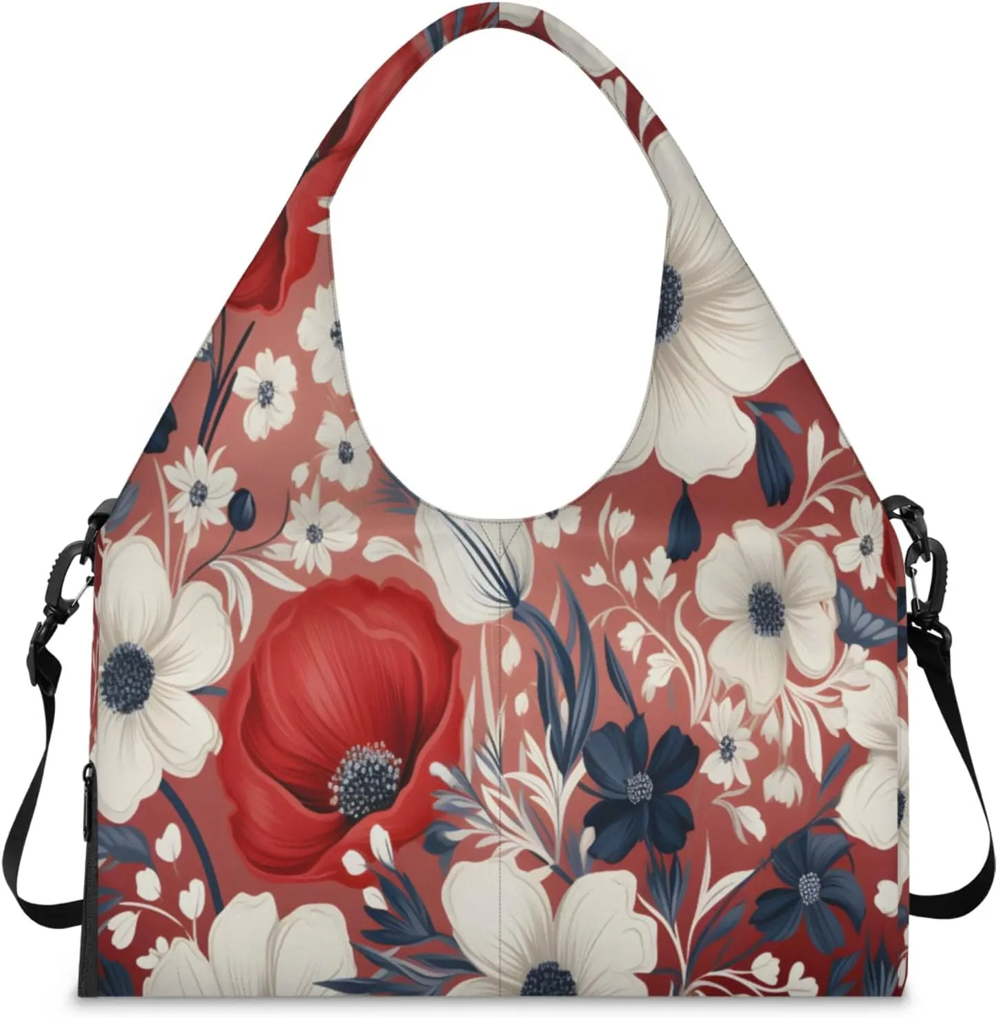 Red Bloom Charm Waterproof Gym Bag for Men Women, Sports Duffel Bag with Shoe Compartment Yoga Mat Holder, Portable Large Travel Bag for Fitness, Camping, Weekend Trips