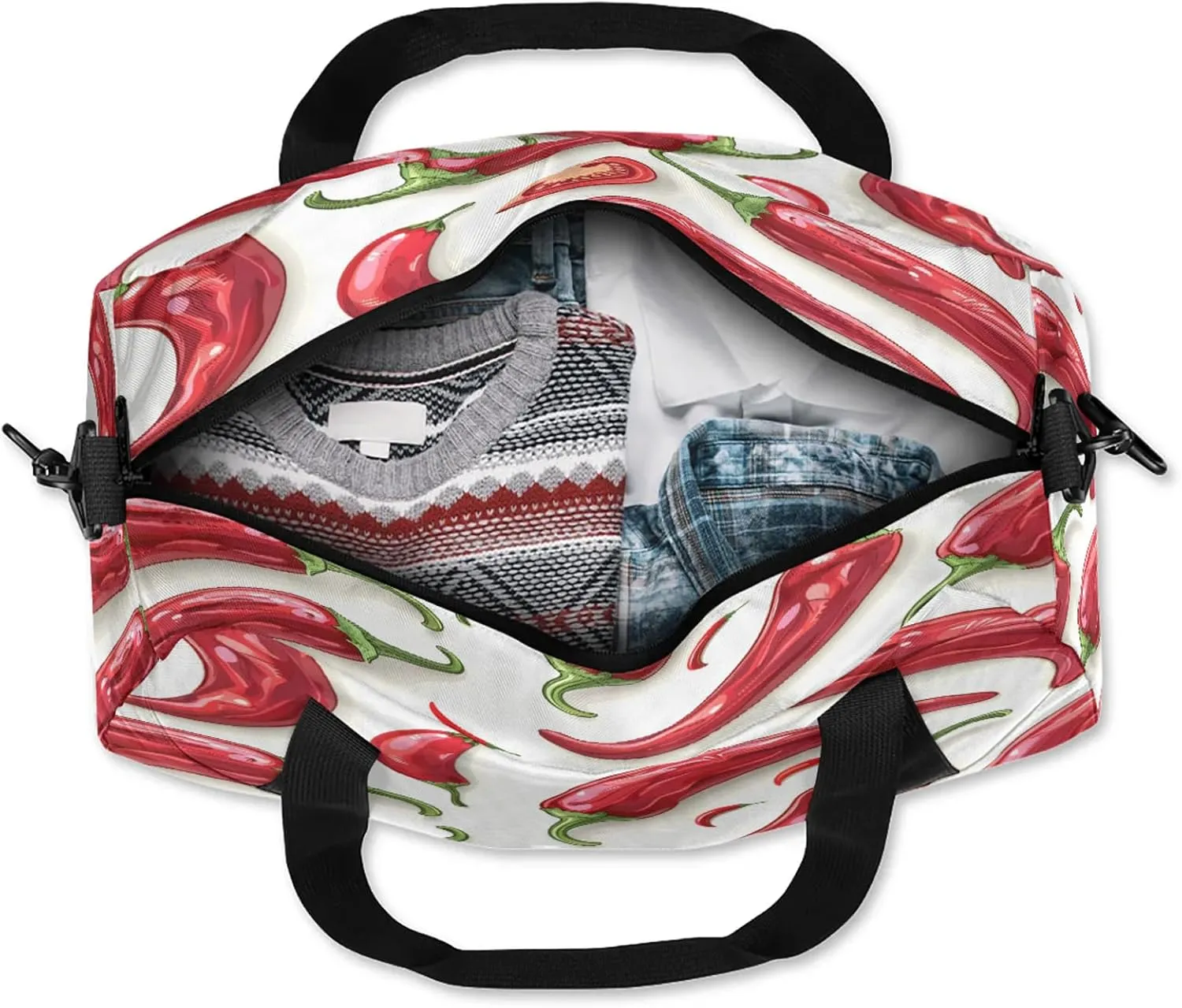 Red Chili Hot Pepper Kids Duffel Bag Lightweight Waterproof Sports Gym Bag with Front Zipper Pocket Foldable Weekender Overnight Bag for School Practice Gymnastic Ballet