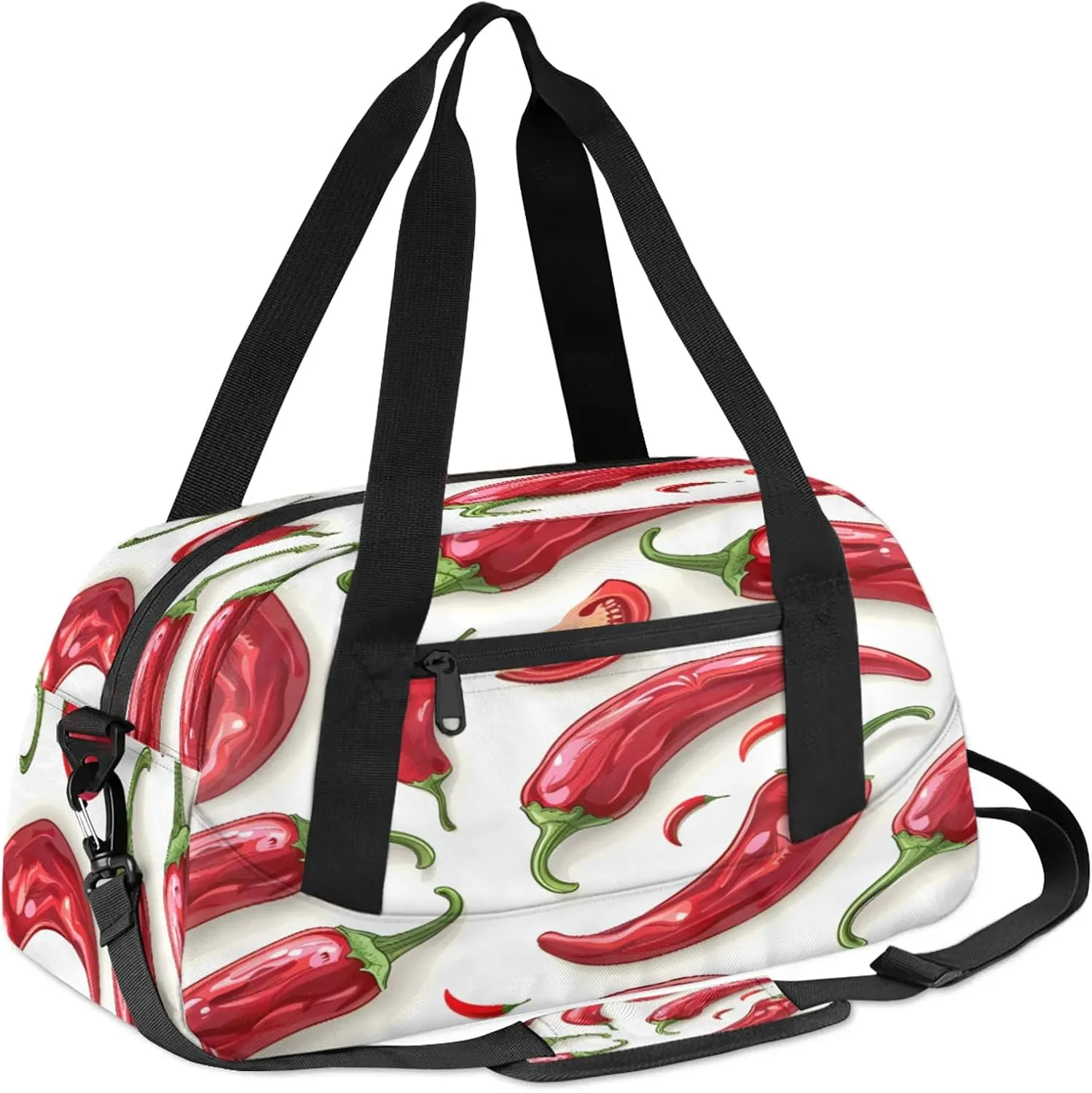 Red Chili Hot Pepper Kids Duffel Bag Lightweight Waterproof Sports Gym Bag with Front Zipper Pocket Foldable Weekender Overnight Bag for School Practice Gymnastic Ballet