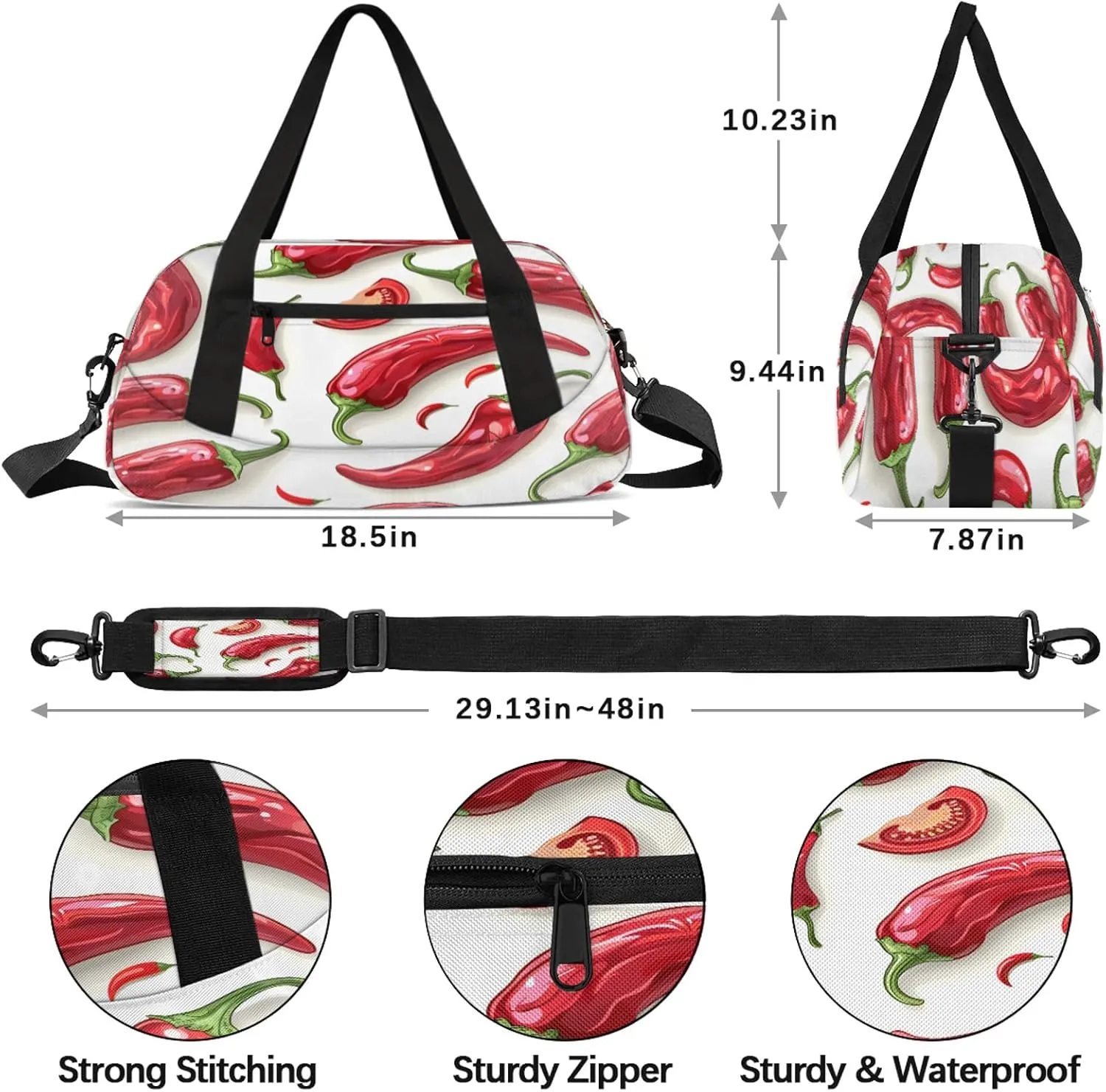 Red Chili Hot Pepper Kids Duffel Bag Lightweight Waterproof Sports Gym Bag with Front Zipper Pocket Foldable Weekender Overnight Bag for School Practice Gymnastic Ballet