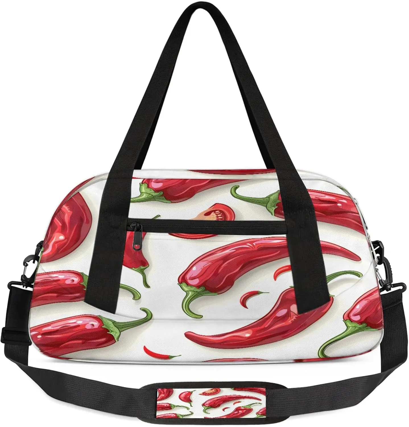 Red Chili Hot Pepper Kids Duffel Bag Lightweight Waterproof Sports Gym Bag with Front Zipper Pocket Foldable Weekender Overnight Bag for School Practice Gymnastic Ballet