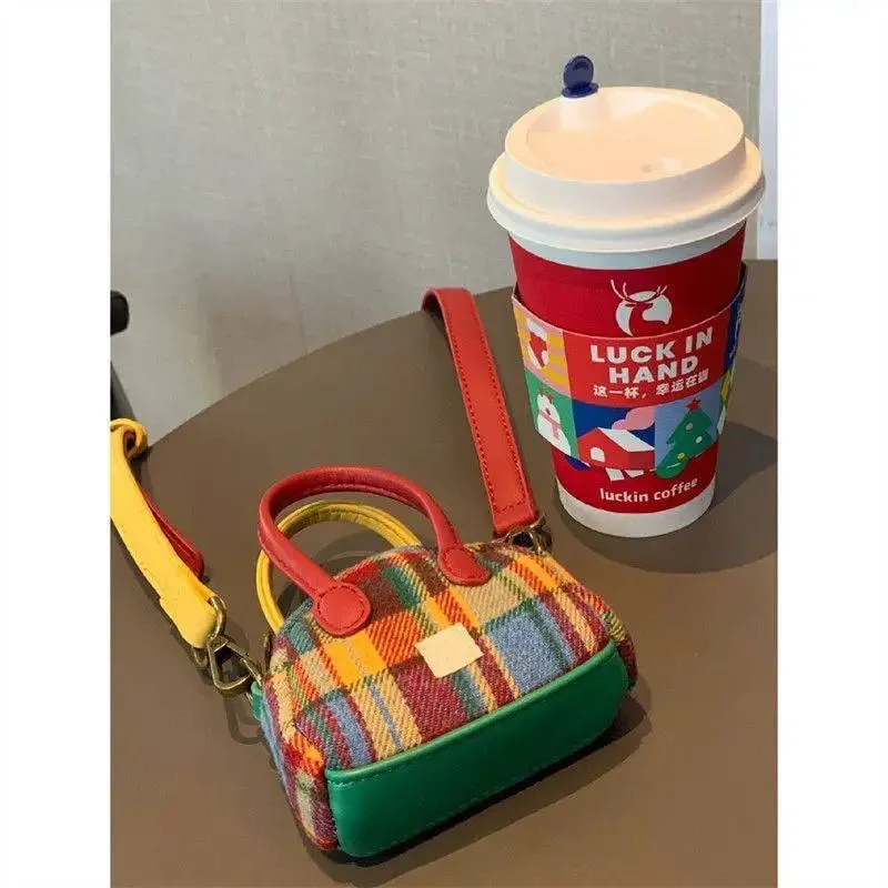 Red Plaid Mini Handbags Fashion Designer Retro Small Crossbody Bags Women's Bag Lady Shoudler Messenger Bags Cute Lipstick Pouch