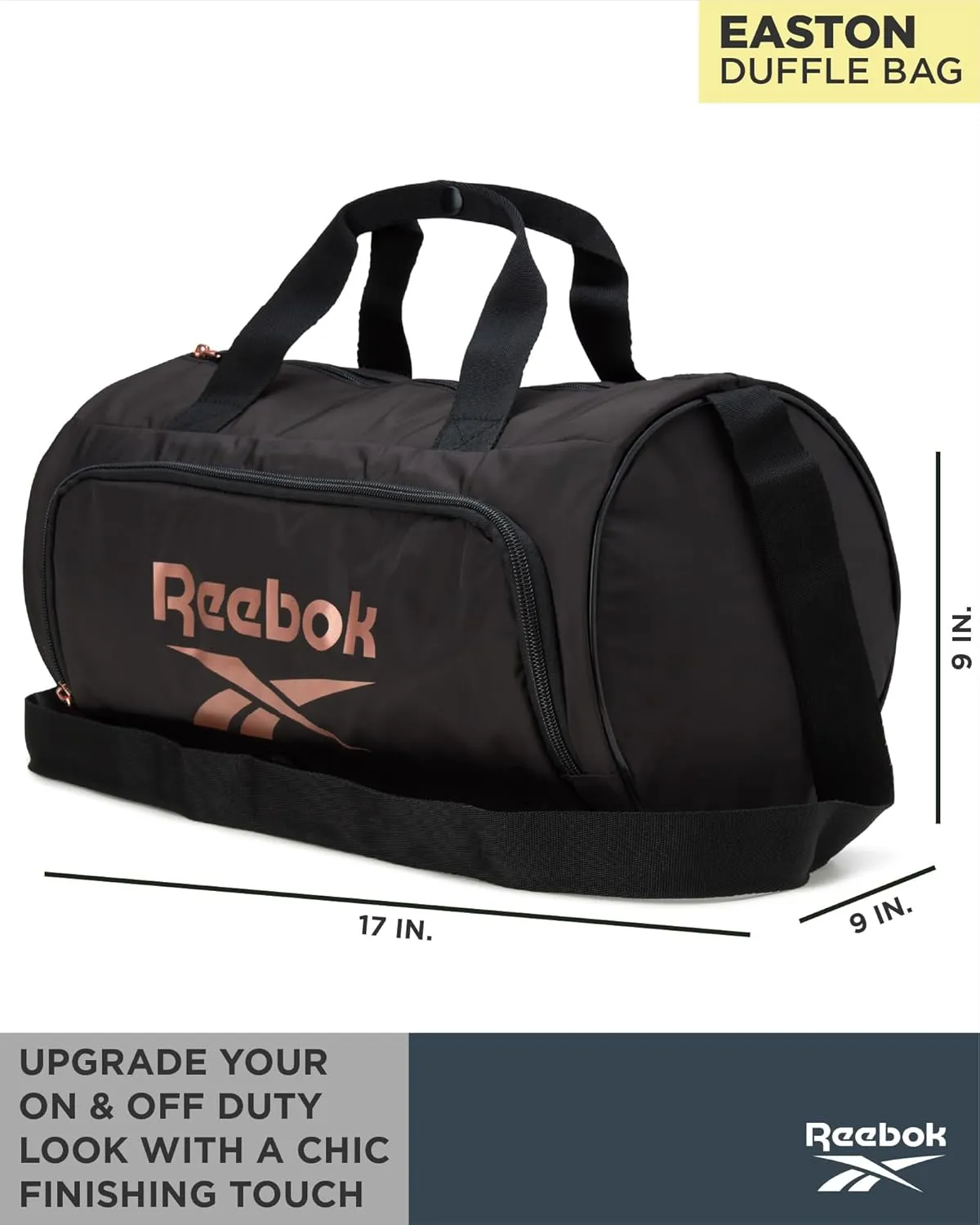Reebok Duffle Bag – Gym Bag for Women & Men, Carry On and Overnight Duffle for Travel & Fitness, Size Small, Easton Black