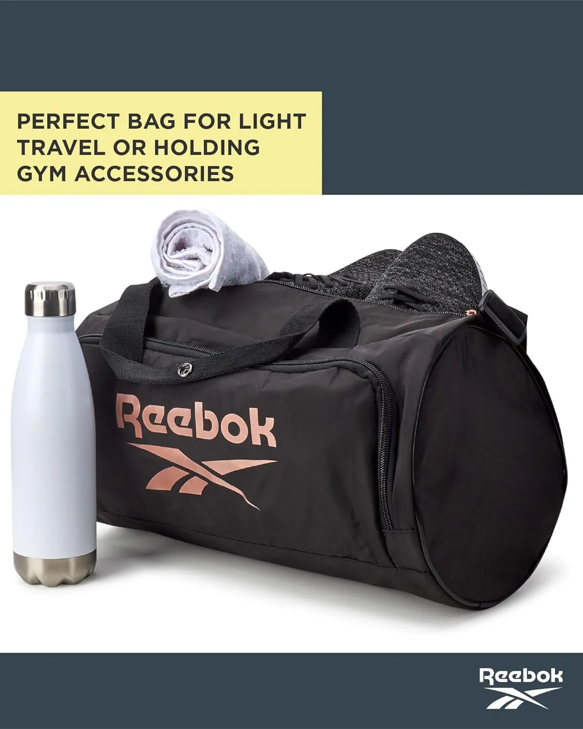 Reebok Duffle Bag – Gym Bag for Women & Men, Carry On and Overnight Duffle for Travel & Fitness, Size Small, Easton Black