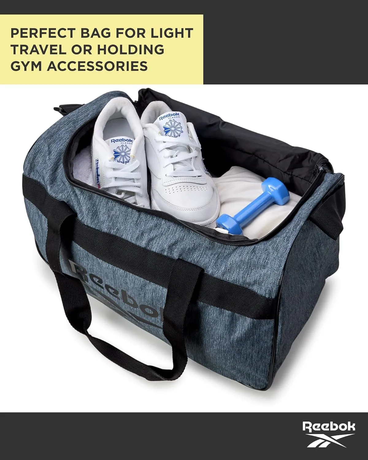 Reebok Duffle Bag – Gym Bag for Women & Men, Carry On and Overnight Duffle for Travel & Fitness, Size Small, Warrior II Light Grey