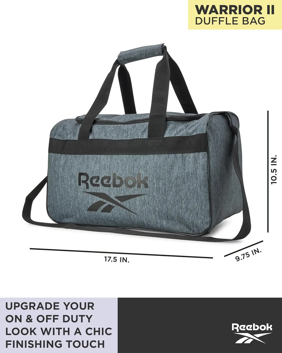Reebok Duffle Bag – Gym Bag for Women & Men, Carry On and Overnight Duffle for Travel & Fitness, Size Small, Warrior II Light Grey