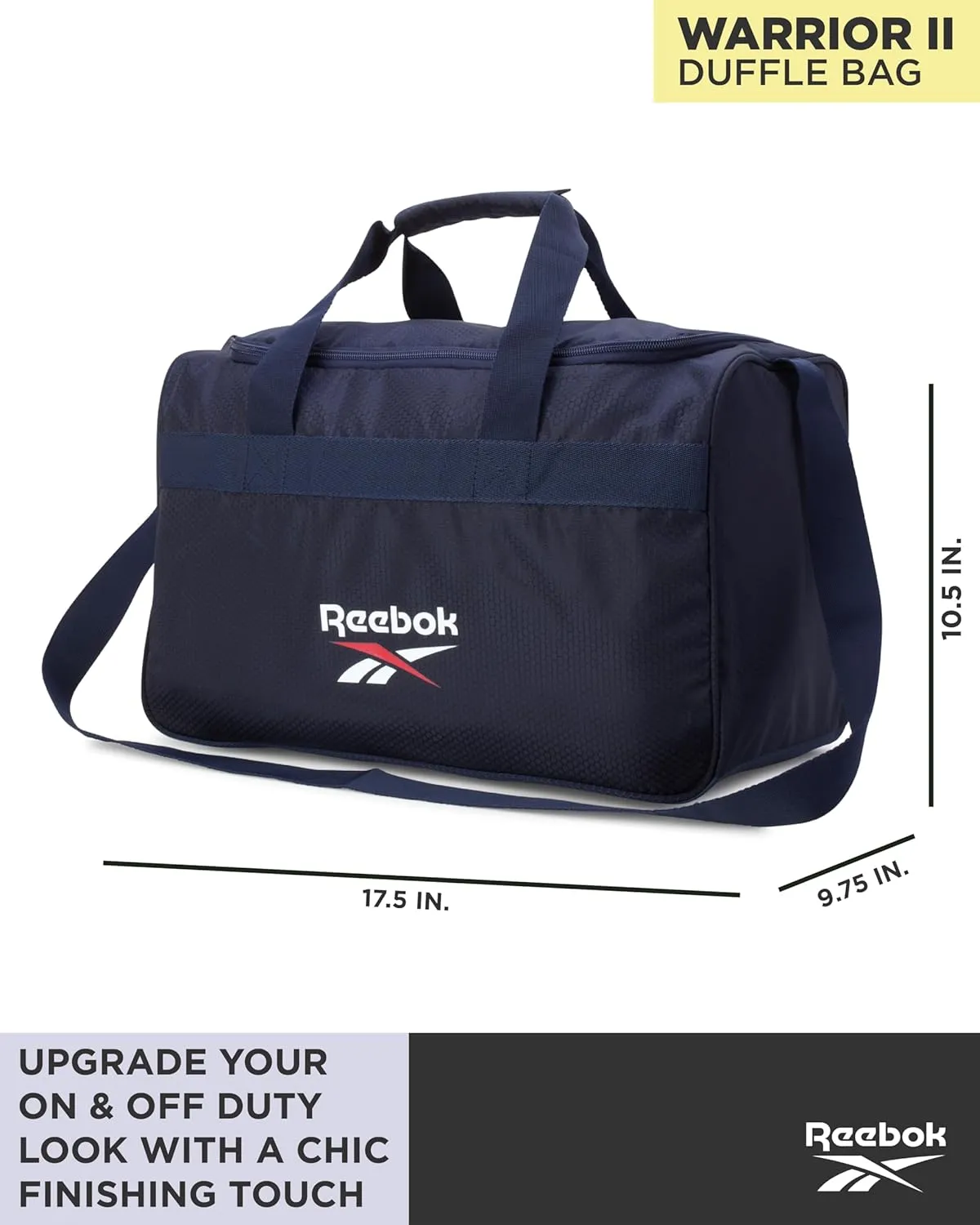 Reebok Duffle Bag – Gym Bag for Women & Men, Carry On and Overnight Duffle for Travel & Fitness, Size Small, Warrior II Navy