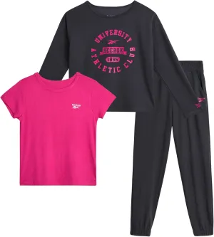 Reebok Girls' Active Leggings Set - 3 Piece Mesh Shirt, Capri Leggings, and Crop Cami Sports Bra - Summer Activewear (7-12)