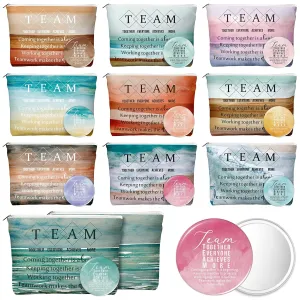 Reginary 10 Set Team Appreciation Gifts Inspirational Canvas Makeup Bags Compact Mirrors Bulk Portable Pocket Mirror Team Thank You Gifts for Women CNA Nurse Volunteer(Bright Color)
